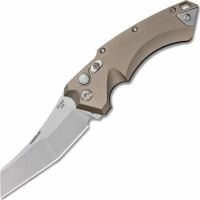 Автоматический складной нож Hogue Wharncliffe EX-A05, клинок Stonewash, сталь 154CM, рукоять пустынный алюминий купить в Сочи