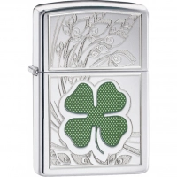 Зажигалка ZIPPO Classic «Клевер» с покрытием High Polish Chrome купить в Сочи