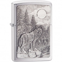 Зажигалка ZIPPO Classic Волк с покрытием Brushed Chrome купить в Сочи